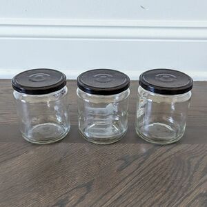 Recycling Glass Jars | Empty Jars with Black Lids - 3 Jars